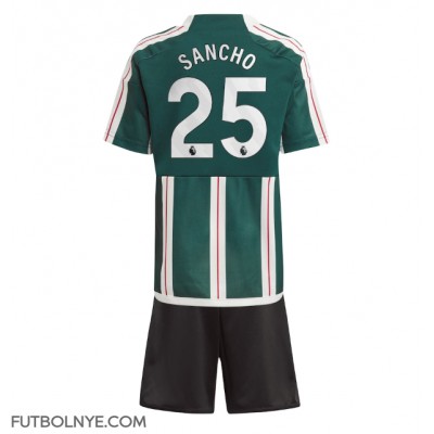 Camiseta Manchester United Jadon Sancho #25 Visitante Equipación para niños 2023-24 manga corta (+ pantalones cortos)